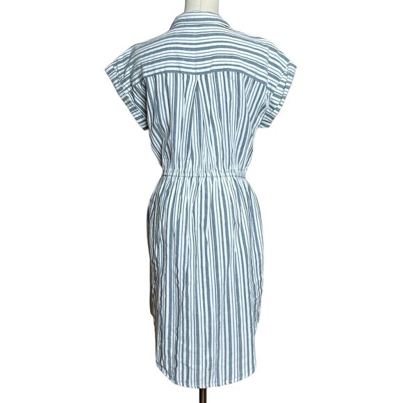Japna Striped 100% Cotton Button Up Mini Shirt Dress Pockets Collared Size M - Picture 6 of 10